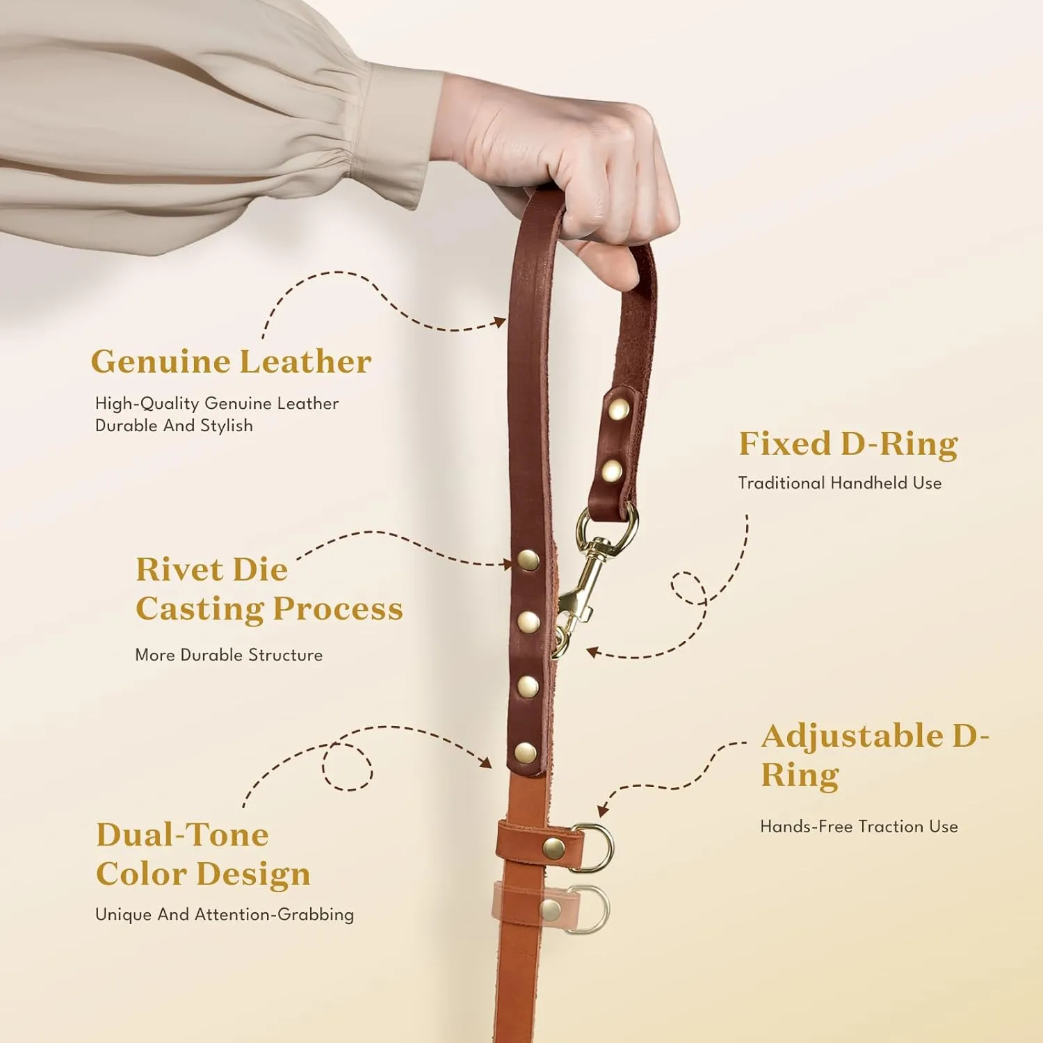 MIDOG Hands Free Dog Leash,Leather Dog Leash for Small Medium Dogs 6Ft, Adjustable Waist, Strong Genuine Braided Leather, Soft & Comfortable for Running, Walking, Training (Brown M)