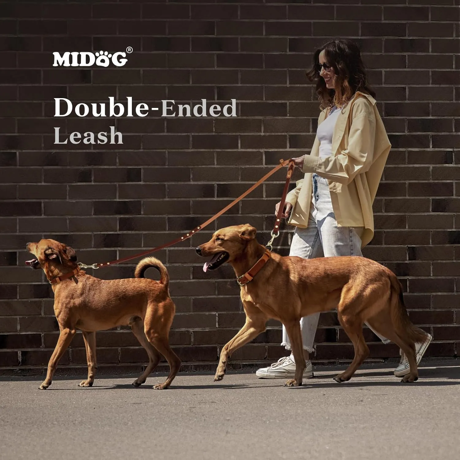 MIDOG Hands Free Dog Leash,Leather Dog Leash for Small Medium Dogs 6Ft, Adjustable Waist, Strong Genuine Braided Leather, Soft & Comfortable for Running, Walking, Training (Brown M)