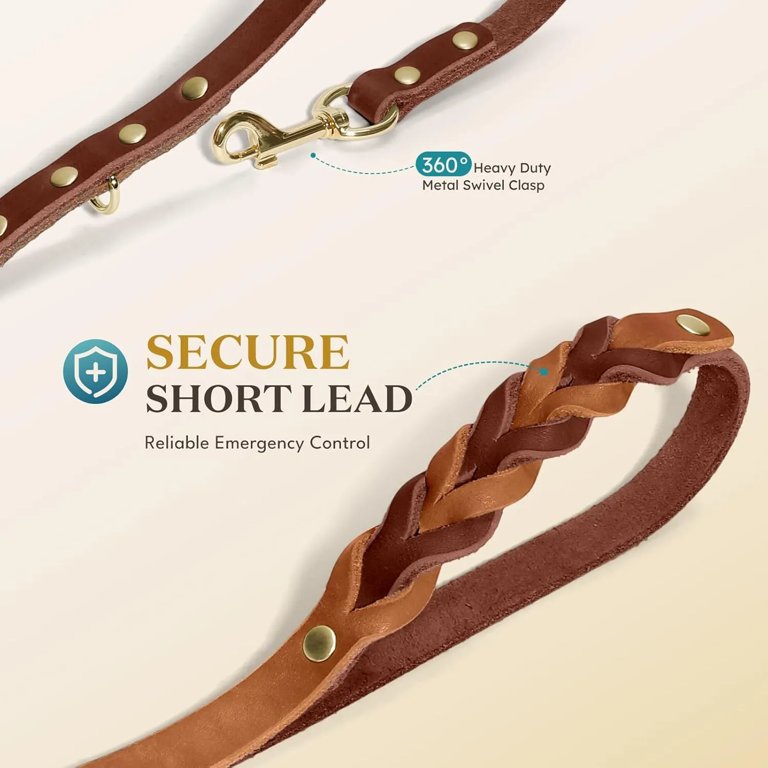 MIDOG Hands Free Dog Leash,Leather Dog Leash for Small Medium Dogs 6Ft, Adjustable Waist, Strong Genuine Braided Leather, Soft & Comfortable for Running, Walking, Training (Brown M)