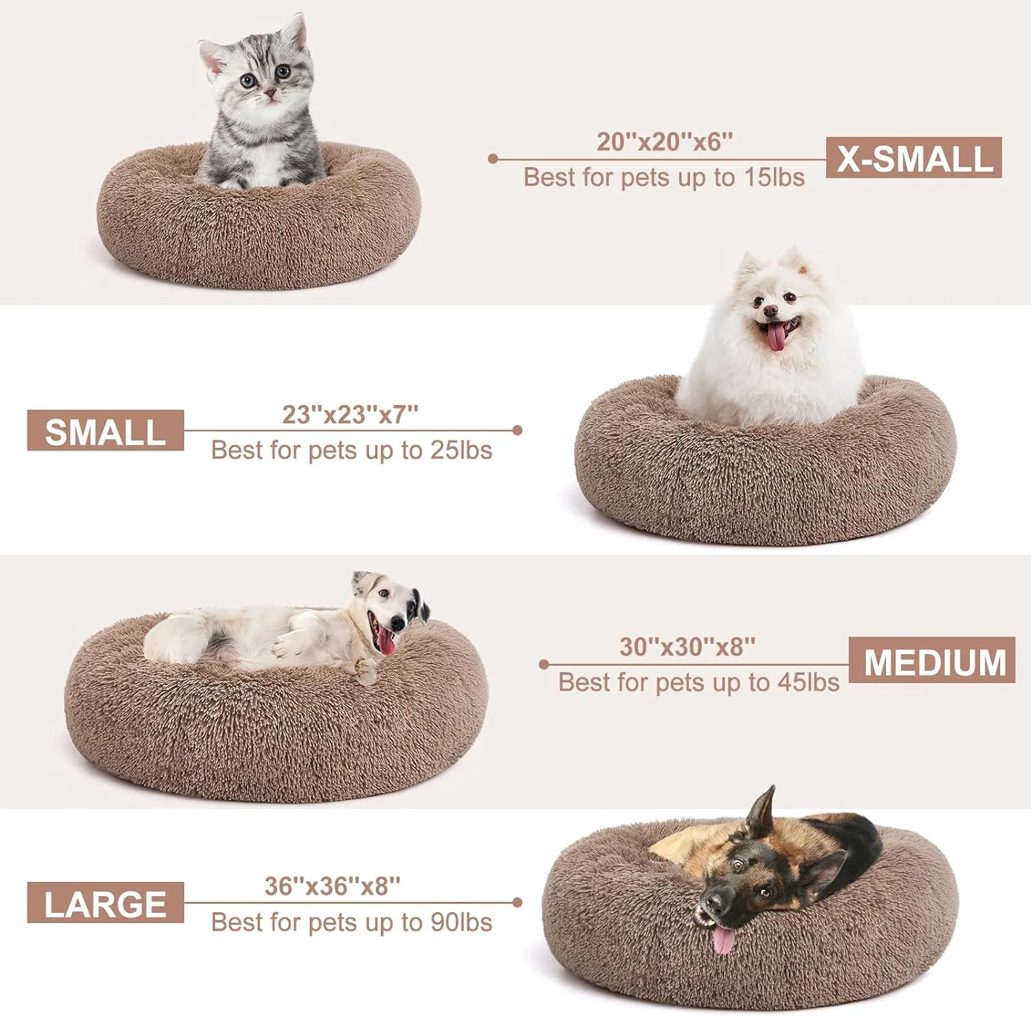 MIXJOY Orthopedic Dog Bed Comfortable Donut Cuddler Round Pet Beds Ultra Soft Washable Dog and Cat Cushion (20''/23''/30'') (23'', Brown)
