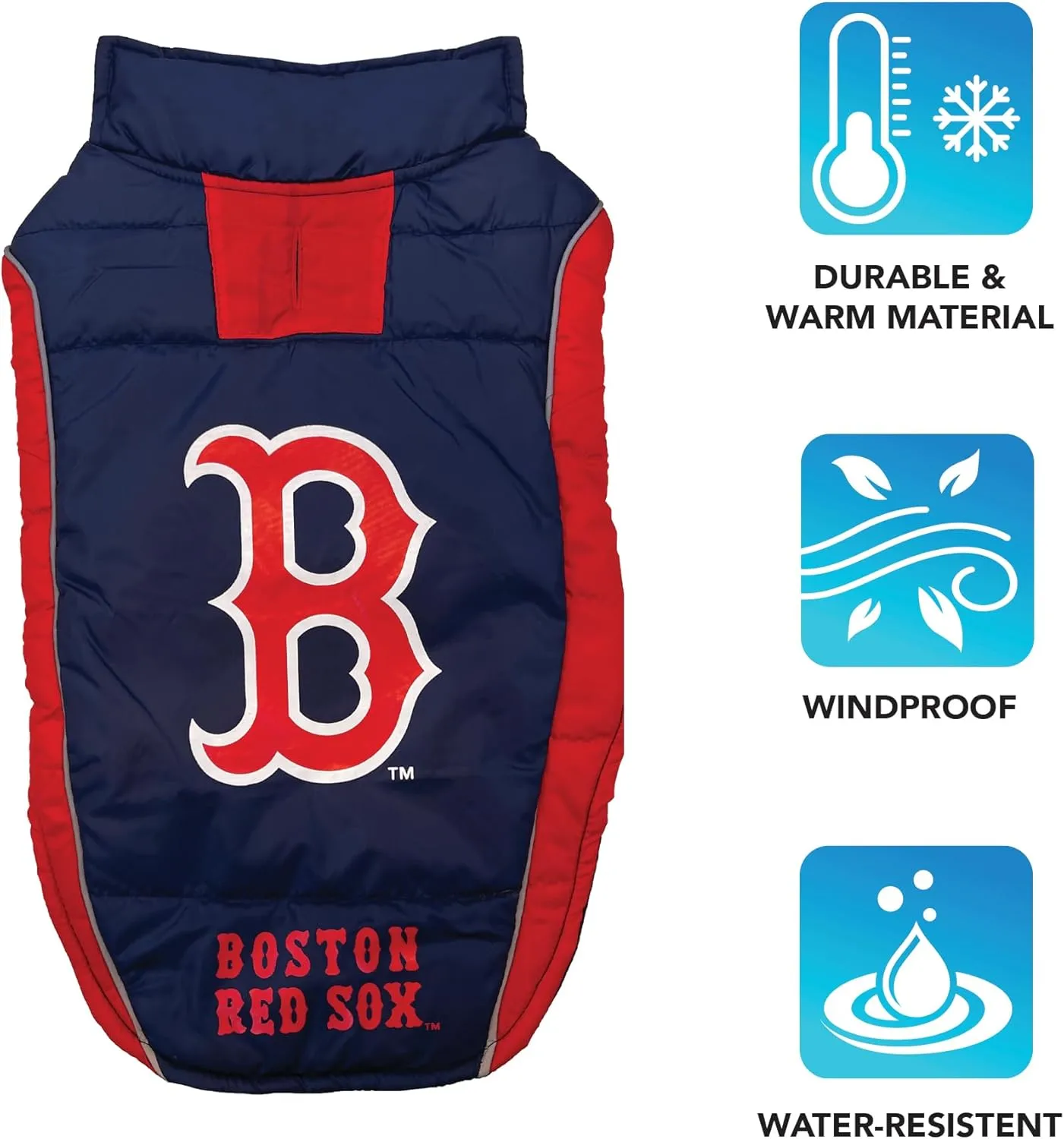 MLB Boston Red Sox Puffer Vest for Dogs & Cats, Size Small. Warm, Cozy, and Waterproof Dog Coat, for Small and Large Dogs/Cats. Best MLB Licensed PET Warming Sports Jacket