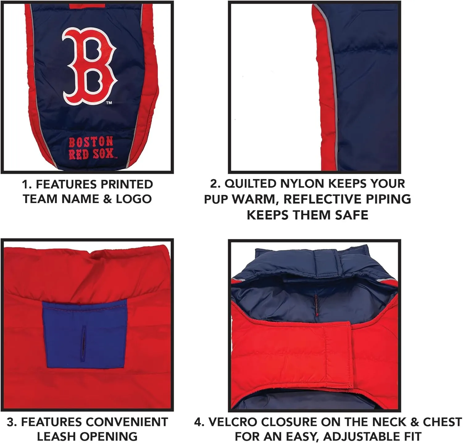 MLB Boston Red Sox Puffer Vest for Dogs & Cats, Size Small. Warm, Cozy, and Waterproof Dog Coat, for Small and Large Dogs/Cats. Best MLB Licensed PET Warming Sports Jacket