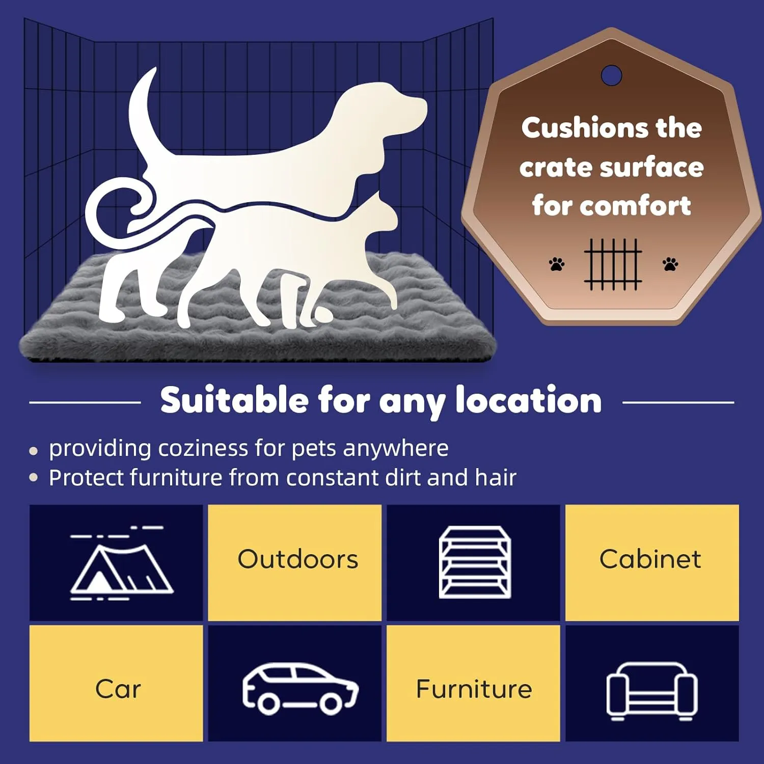 Mora Pets Cat Beds for Indoor Cats Dog Crate Pad Warm Fluffy Plush Dog Kennel Bed Flat Mat Blanket for Small Dogs Kitten Washable Crate Mat for Puppy Cages Faux Fur Grey 24 x 18''