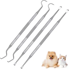 Mudder 4 Pieces Pet Tooth Scaler and Scraper Set Stainless Steel Pet Teeth Cleaning Tool Tartar Remover for Dogs Cats