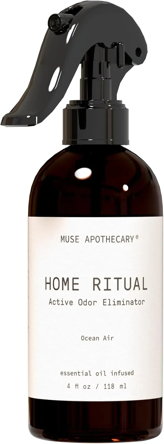 Muse Apothecary Home Ritual Active Odor Eliminator Spray - Furniture Deodorizer Spray & Bathroom Odor Eliminator for Home - Essential Oil Air Freshener - 4oz, Ocean Air