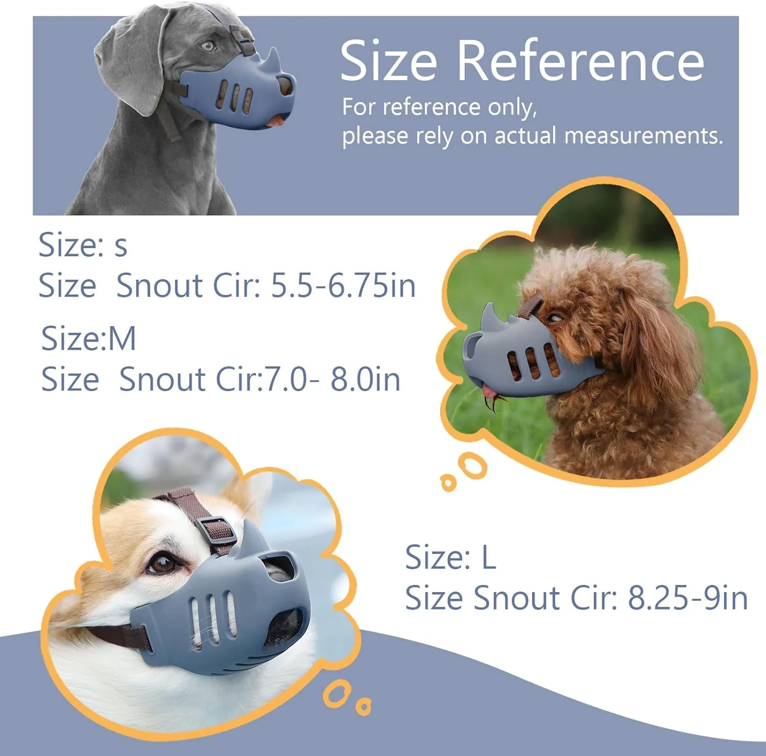 NACOCO Anti Bite Dog Muzzle - Dog Soft Mouth Rhino with Adjustable Strap Covers Breathable Silicone Cage Pet for Biting Chewing Small Medium (Grey Rhino, M)