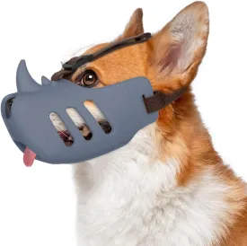 NACOCO Anti Bite Dog Muzzle - Dog Soft Mouth Rhino with Adjustable Strap Covers Breathable Silicone Cage Pet for Biting Chewing Small Medium (Grey Rhino, M)