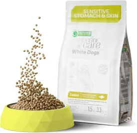 Nature's Protection Superior Care White Dogs Grain-Free Dry Dog Food - High Protein, Tear Stain Dog Food for Small & Mini Breeds Light Coated Junior Dogs, Fresh Pet Meal, White Fish, 3.3 lb