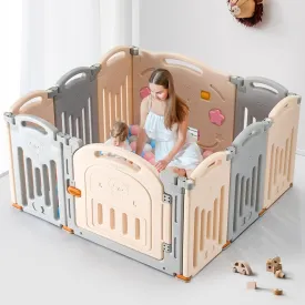 New Foldable Baby Playpen, UANLAUO Baby Fence with Gate NO Gaps Play Yards, Indoor & Outdoor Safety Play Pen Area Baby Enclosure, Playpens (Grey   Cream, 10 Panel), (PPF-015B-2)