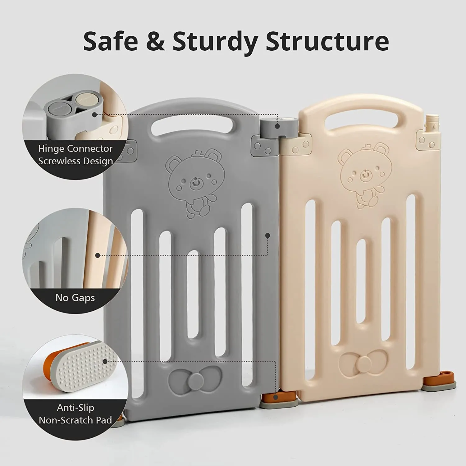 New Foldable Baby Playpen, UANLAUO Baby Fence with Gate NO Gaps Play Yards, Indoor & Outdoor Safety Play Pen Area Baby Enclosure, Playpens (Grey   Cream, 10 Panel), (PPF-015B-2)