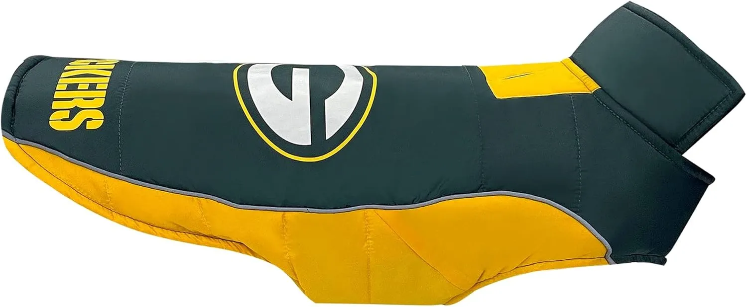 NFL Green Bay Packers Puffer Vest for Dogs & Cats, Size Medium. Warm, Cozy, and Waterproof Dog Coat, for Small and Large Dogs/Cats. Best NFL Licensed PET Warming Sports Jacket