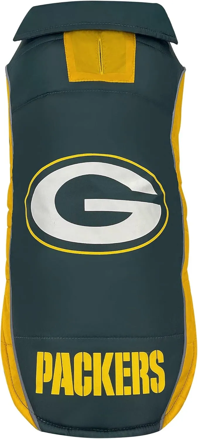 NFL Green Bay Packers Puffer Vest for Dogs & Cats, Size Medium. Warm, Cozy, and Waterproof Dog Coat, for Small and Large Dogs/Cats. Best NFL Licensed PET Warming Sports Jacket