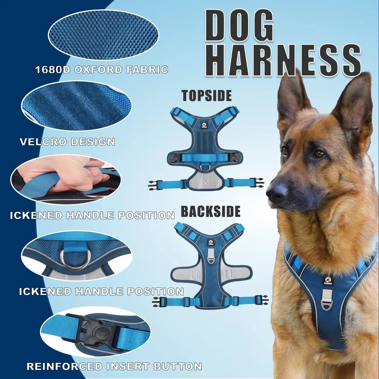 No-Pull Dog Harness and Leash Set  Adjustable Soft Padded Vest with 2 Leash Clips  Reflective No-Choke Design for Large Dogs  Durable Easy-Control Handle for Walking & Training (L)