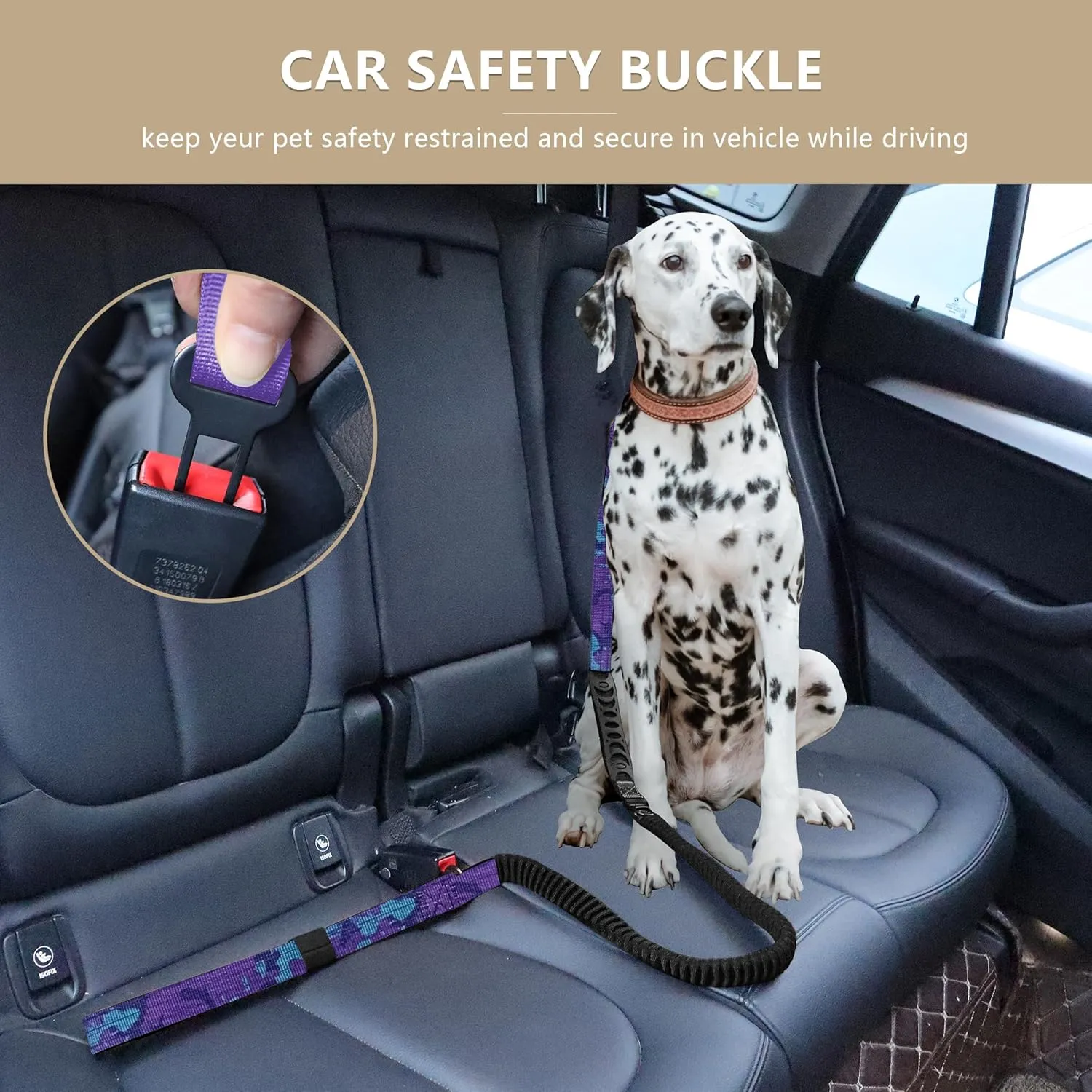 No Pull Tactical Dog Leashes for Medium Large Dogs Heavy Duty with Aluminum Frog ClipBungee Dog Leash with Soft Paded HandlePurple Camo 4-6FT Long&Strong Dog Leash with Car Seat Belt