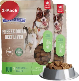 Nutri Bites Freeze Dried Beef Liver Dog Food 2-Pack: 28 oz Total Weight - Single Ingredient: Beef Liver - Protein & Grain-Free Supplement - Use as Kibble Topper or Dog Treats for Dogs - Made in Canada