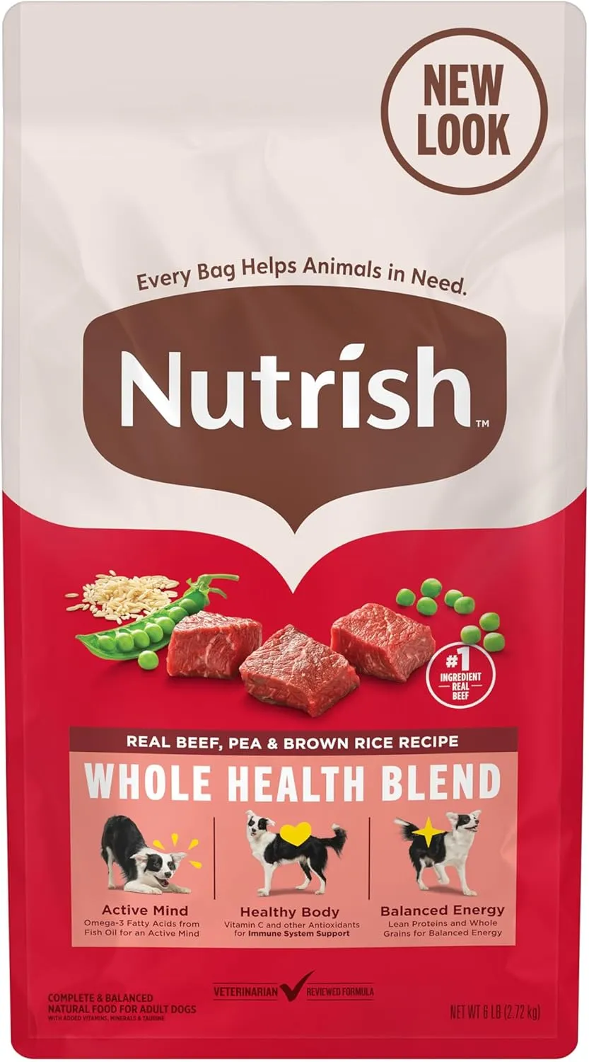 Nutrish Real Beef, Pea & Brown Rice Recipe Whole Health Blend Dry Dog Food, 6 lb. Bag, Packaging May Vary (Rachael Ray)
