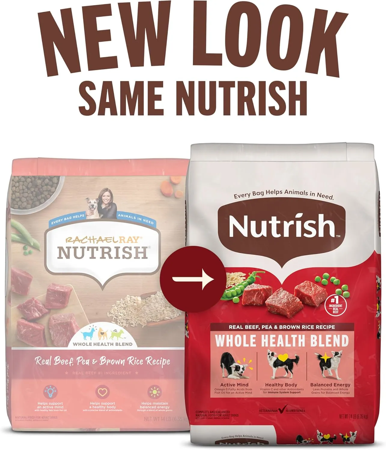 Nutrish Real Beef, Pea & Brown Rice Recipe Whole Health Blend Dry Dog Food, 6 lb. Bag, Packaging May Vary (Rachael Ray)