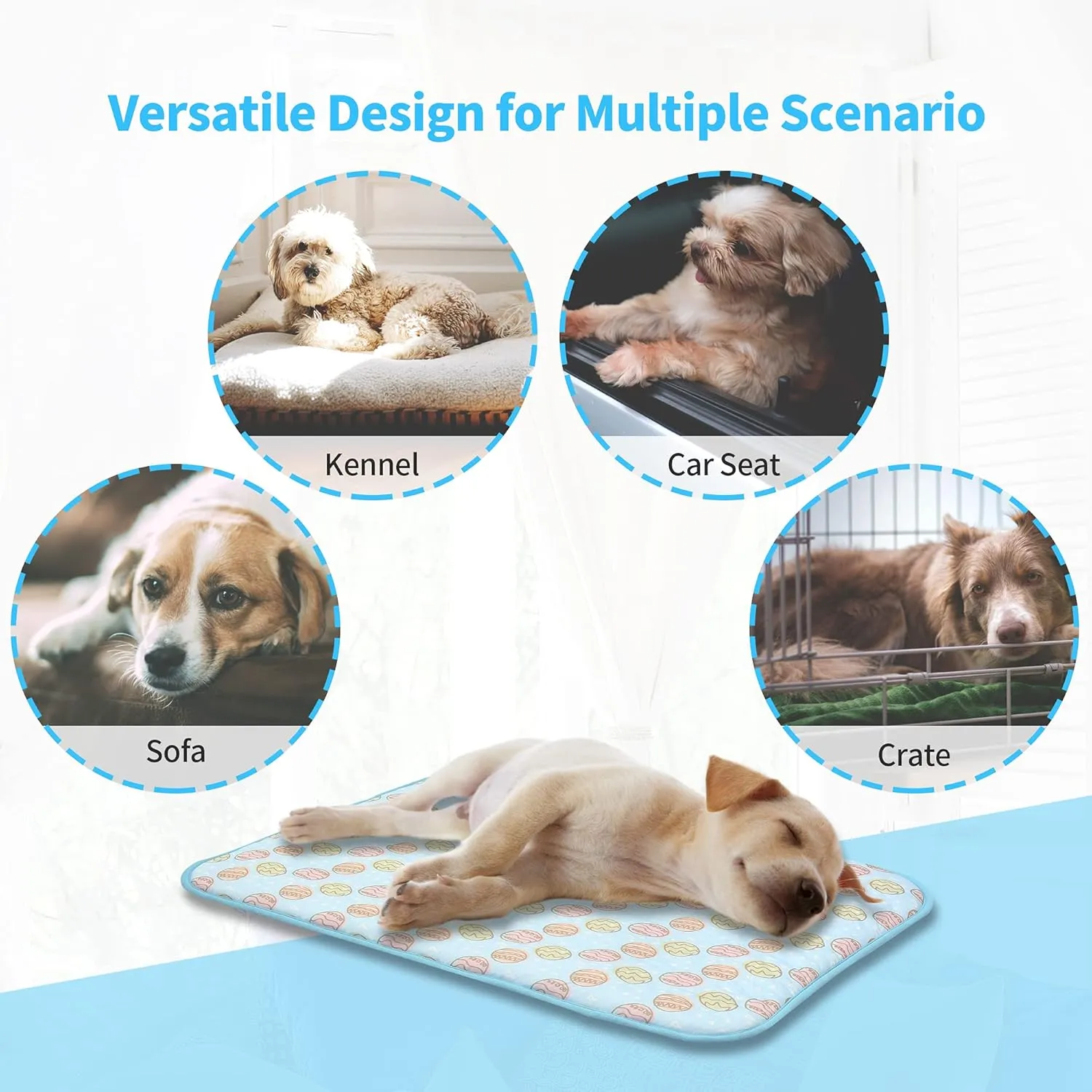 NWK Pet Cooling Mat -27.5 X 20 Ice Silk Cooling Mat for Dogs & Cats Portable & Washable Pet Cooling Blanket, Car Seats, Beds for Summer (Blue Toy, Medium)