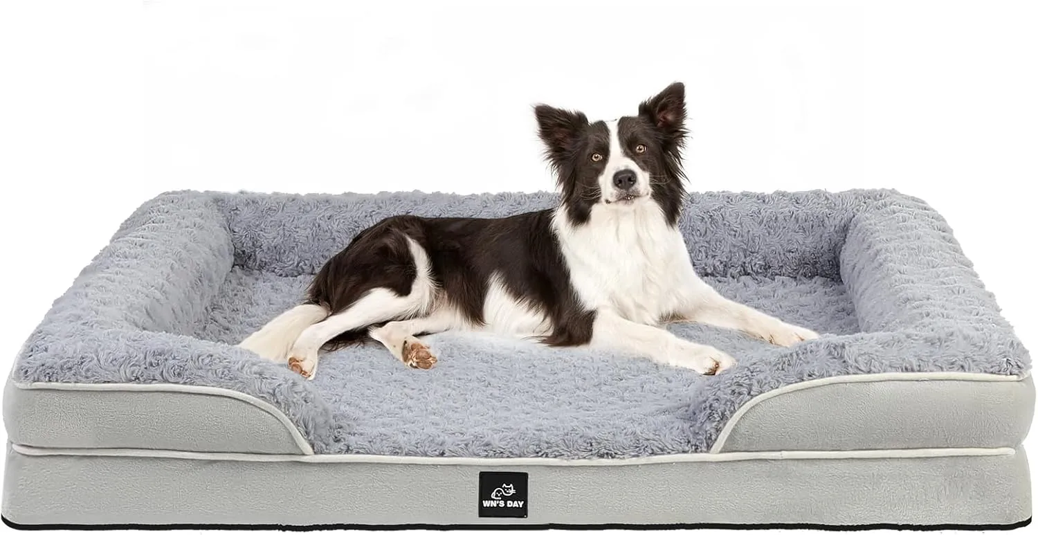 Orthopedic Dog Bed for Large Medium Sized, Washable Memory Foam Large Dog Bed, Medium Pet Sofa with Removable Cover, Washable Waterproof Pet Couch Beds(Grey, L)