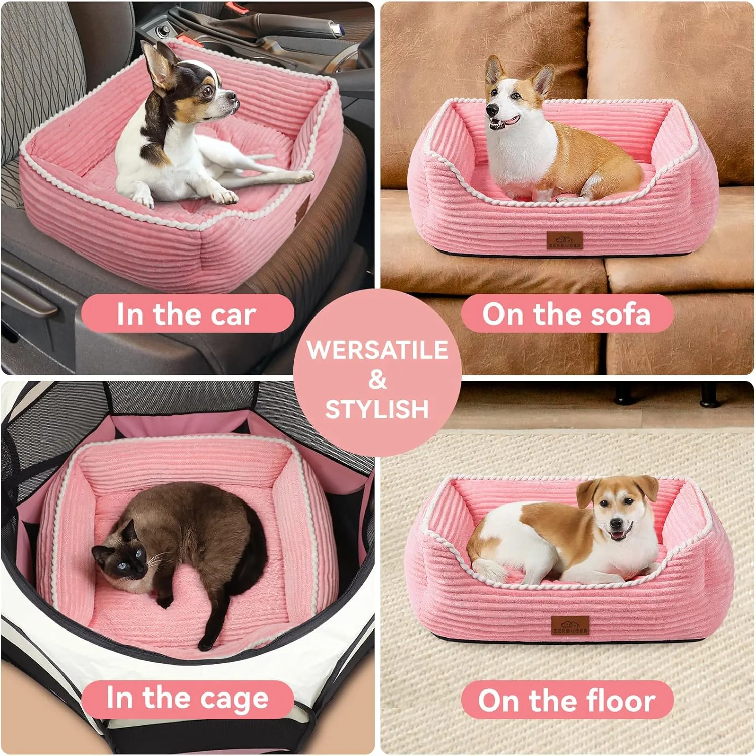 Orthopedic Dog Bed for Medium Dogs,Dog Sofa Beds Supportive Foam Pet Couch Bed with Removable Washable Mat and Nonskid Bottom (Medium, Pink)