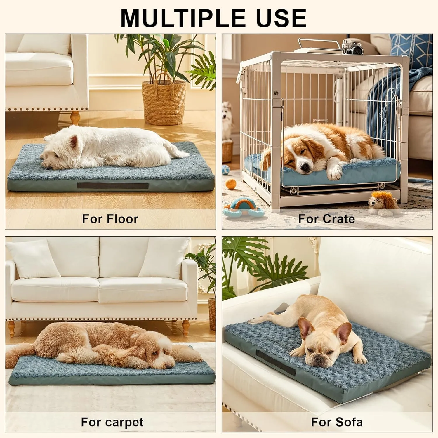 Orthopedic Dog Beds for Crate with Removable Washable Cover Egg-Crate Foam Pet Pad Mat with Anti-Slip Bottom,Waterproof Dog Beds Large Sized40x30 Inch