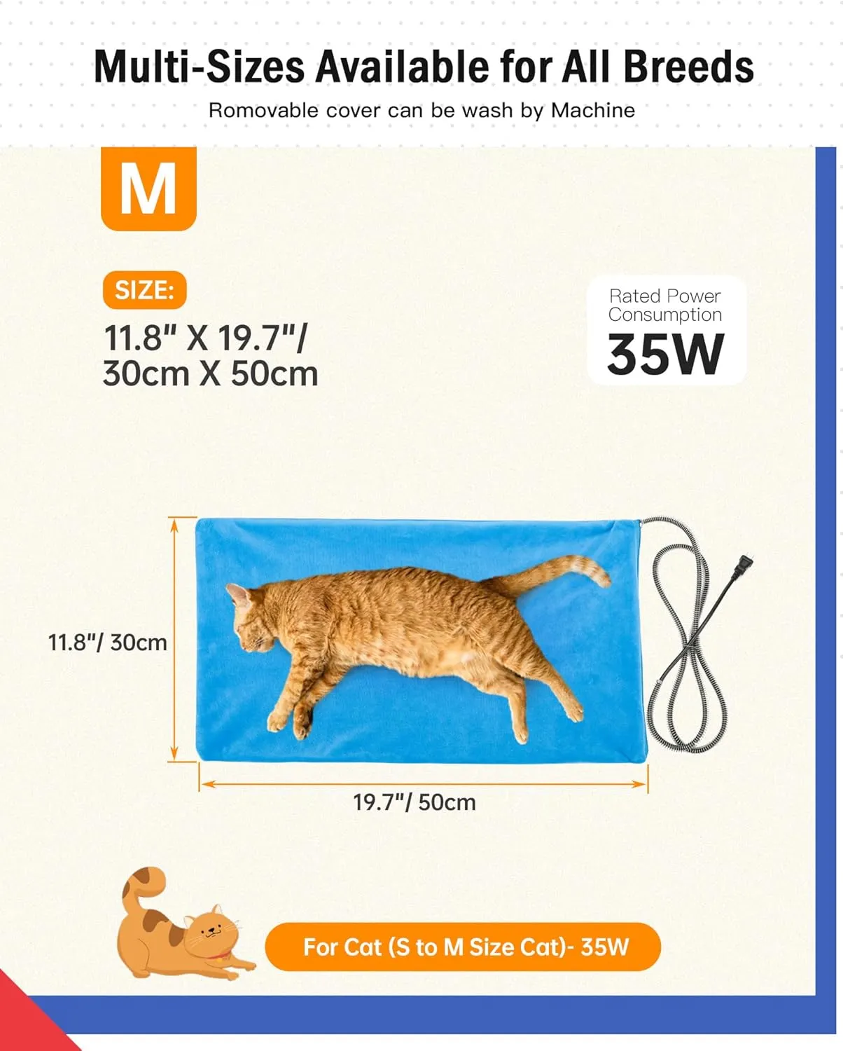 Outdoor Pet Heating Pad for Cats, Pet Heating Pad for Cats Outside, Waterproof Cat Warming Pad, Heated Cat Dog Bed Electric Heating Blanket, Feral Cat Heating Pad Heated Mat for Dog Cat House, 12"x20"