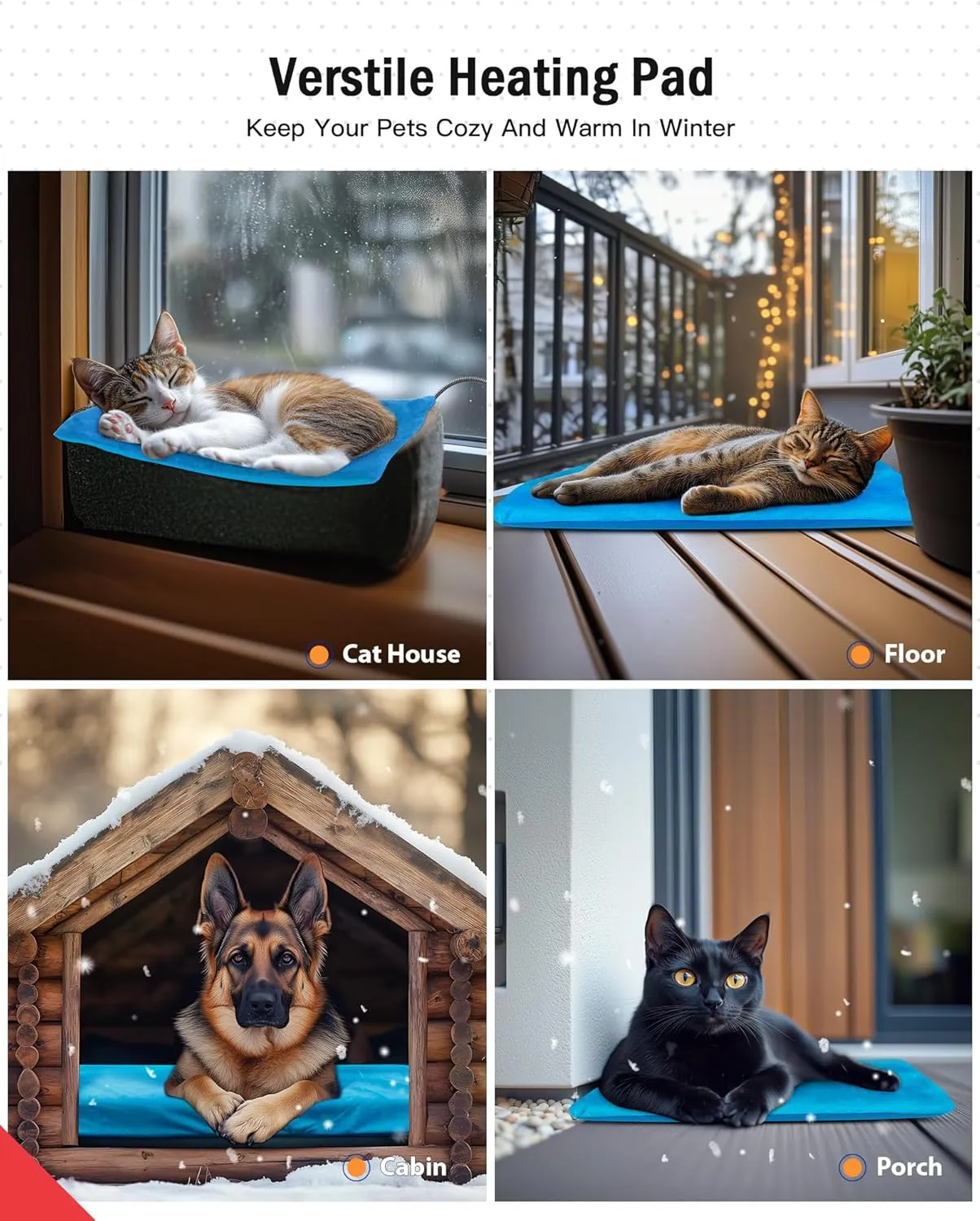 Outdoor Pet Heating Pad for Cats, Pet Heating Pad for Cats Outside, Waterproof Cat Warming Pad, Heated Cat Dog Bed Electric Heating Blanket, Feral Cat Heating Pad Heated Mat for Dog Cat House, 12"x20"