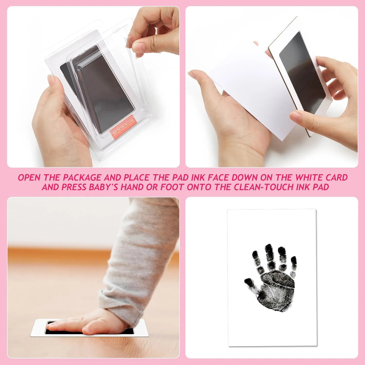 Outus Newborn Handprint and Footprint Paw Print Kit 4 Clean Touch Ink Pads 10 Imprint Cards Pet Inkless Hand and Feet Stamp for Dogs(3 x 5 Inch,Black, Red, Green, Blue)
