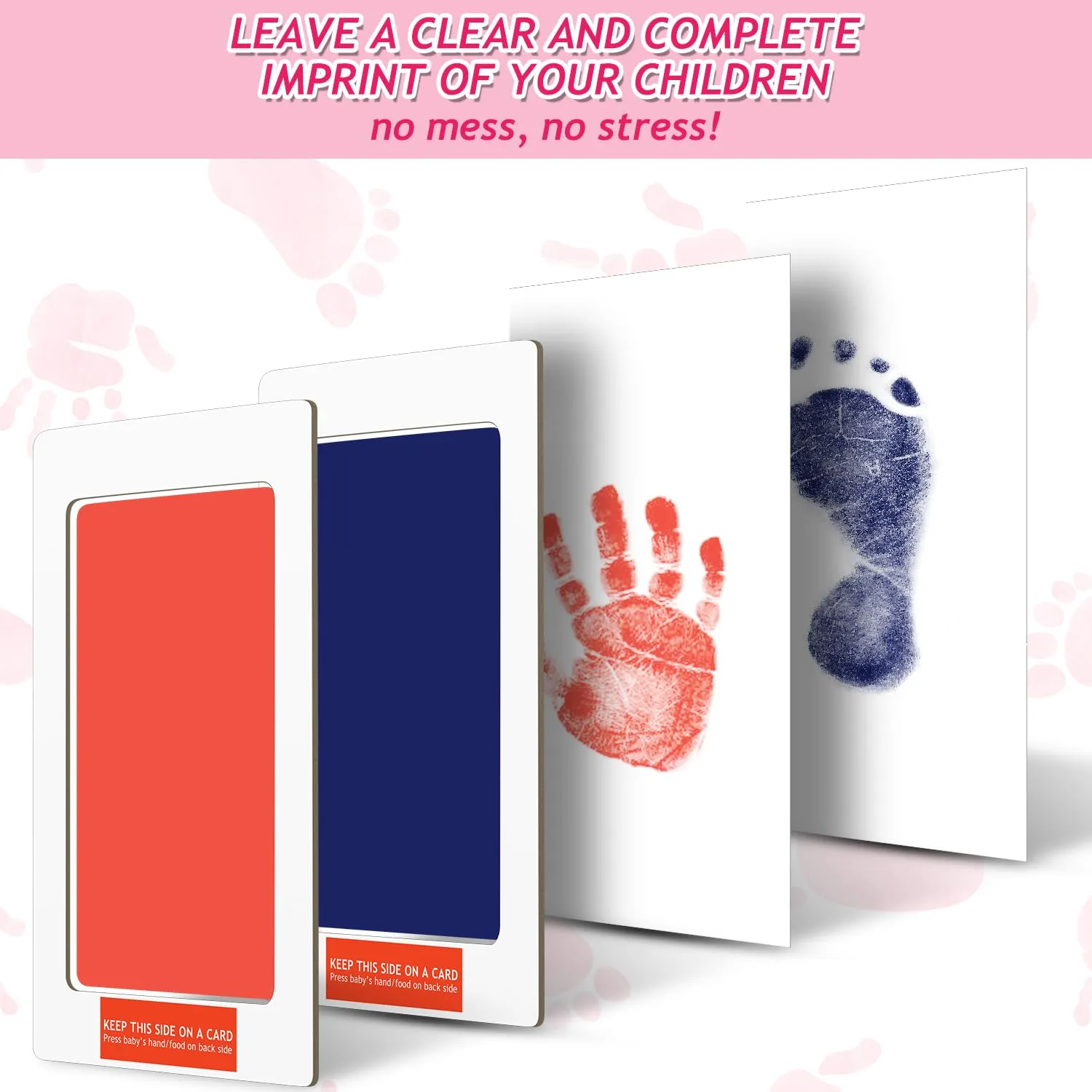 Outus Newborn Handprint and Footprint Paw Print Kit 4 Clean Touch Ink Pads 10 Imprint Cards Pet Inkless Hand and Feet Stamp for Dogs(3 x 5 Inch,Black, Red, Green, Blue)
