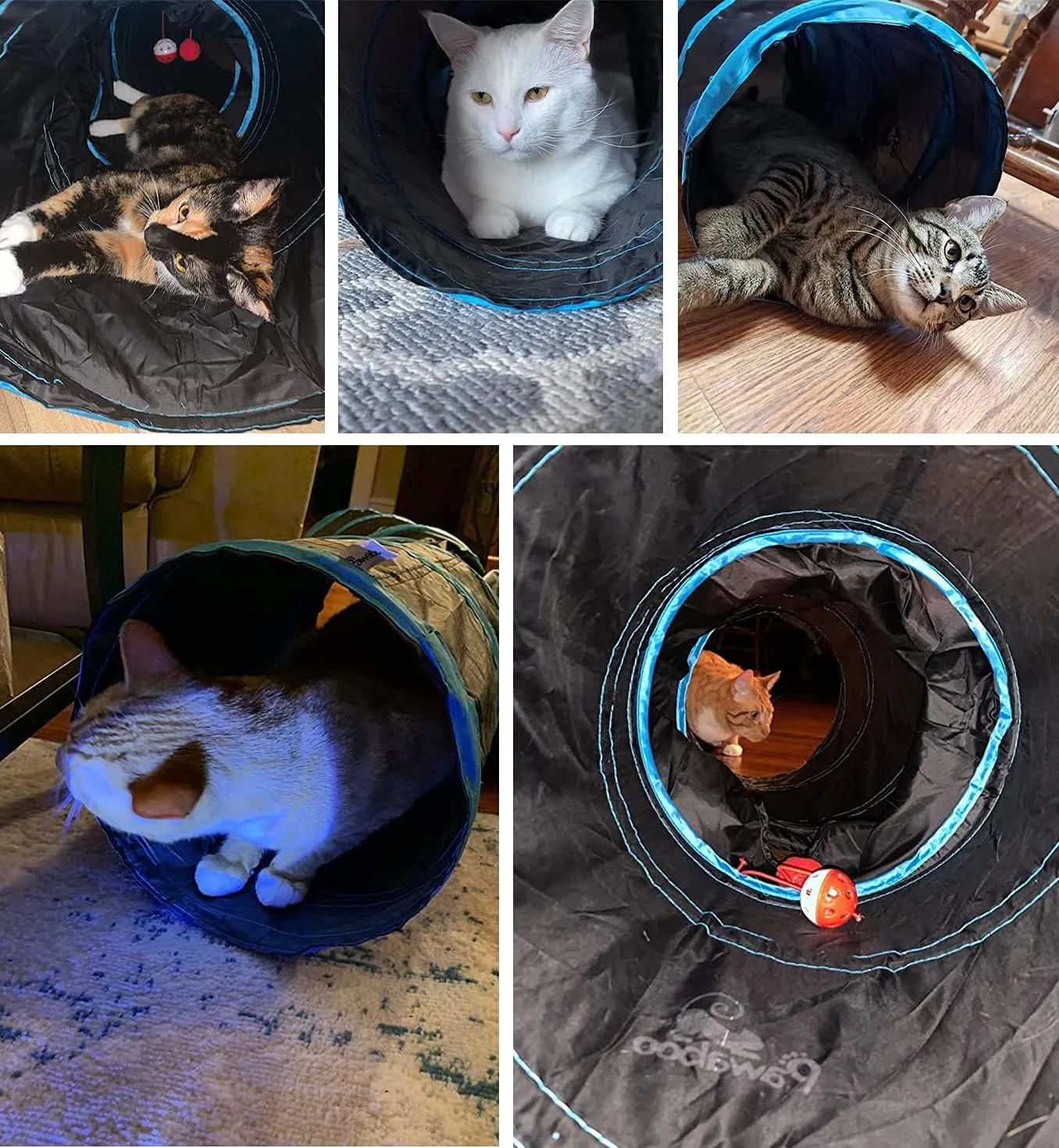 Pawaboo Cat Toys - S-Shaped Tunnels 25x97cm, Extensible Cat Play Tent with Balls and Bells, Interactive Maze House for Kittens and Small Animals, Blue