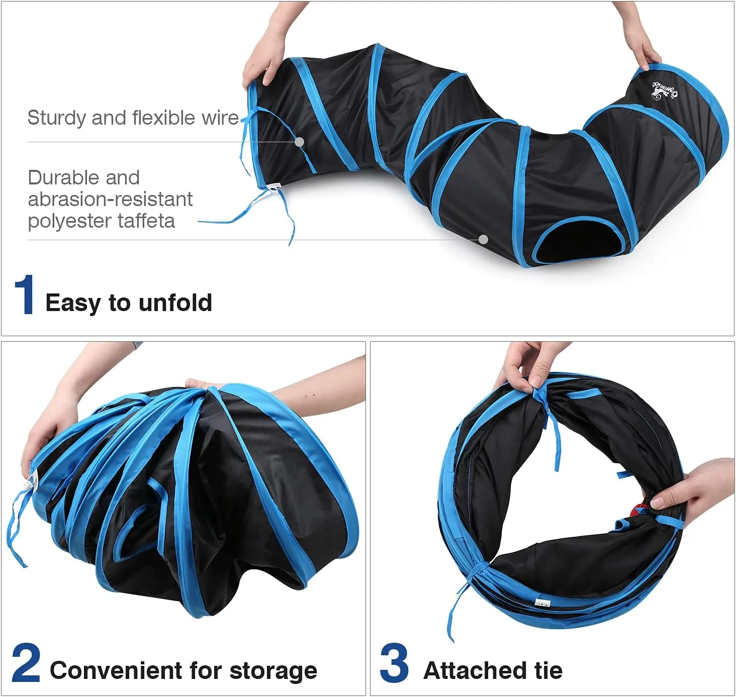Pawaboo Cat Toys - S-Shaped Tunnels 25x97cm, Extensible Cat Play Tent with Balls and Bells, Interactive Maze House for Kittens and Small Animals, Blue