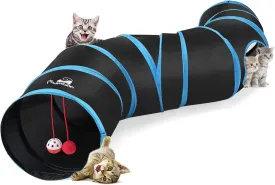 Pawaboo Cat Toys - S-Shaped Tunnels 25x97cm, Extensible Cat Play Tent with Balls and Bells, Interactive Maze House for Kittens and Small Animals, Blue