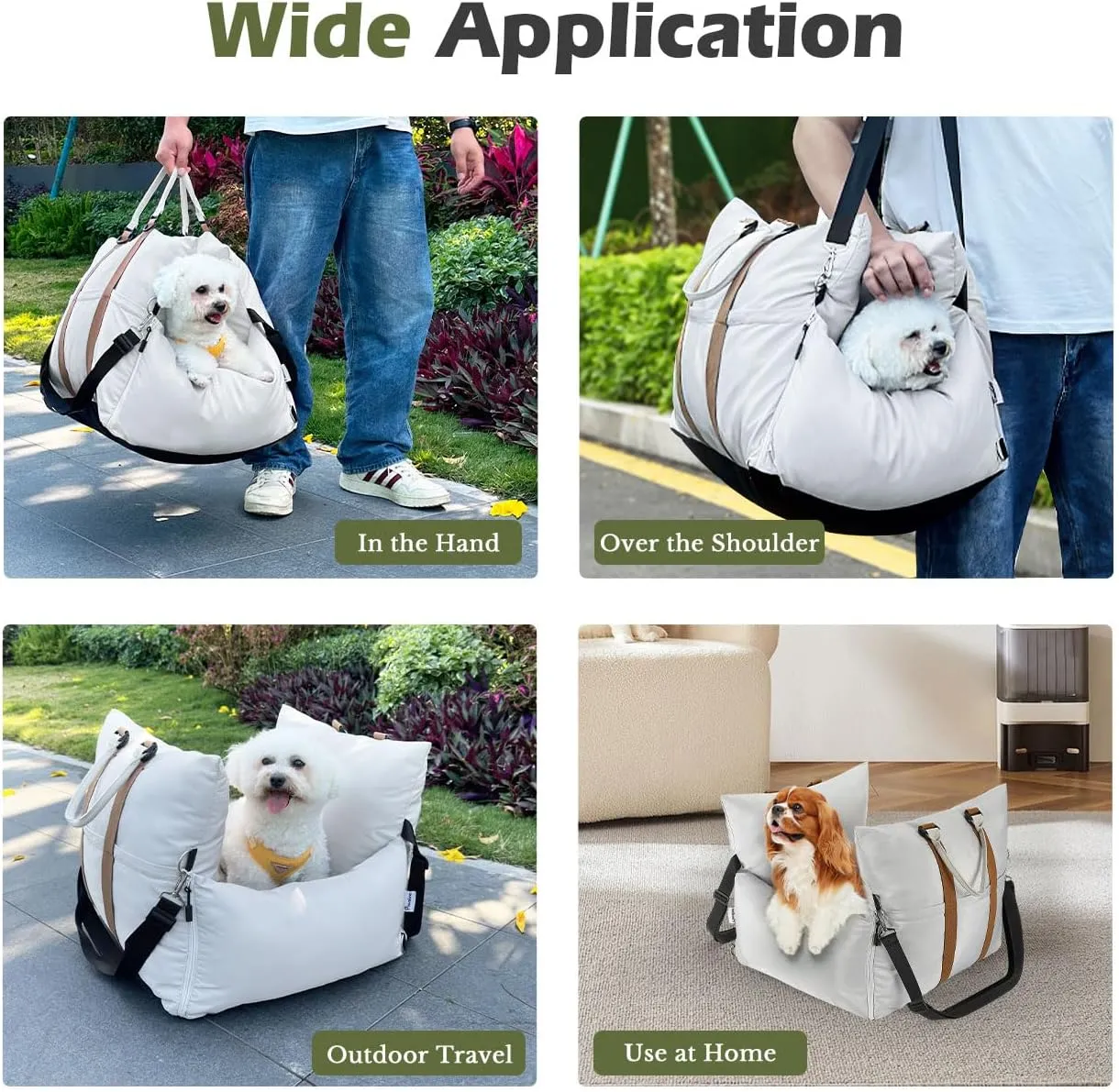 Pawaboo Dog Car Seat for Small Dog, Soft Dog Booster Car Seat under 25lbs, Portable Puppy Bed Car Seat with Storage Pocket, Fixed Buckles and Safety Leash, Pet Carseat Puppy Travel Carrier Bed (Beige)