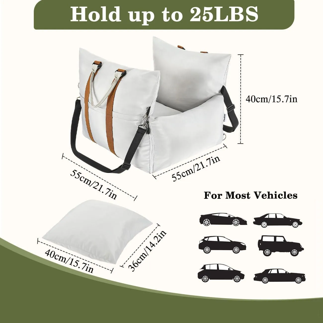 Pawaboo Dog Car Seat for Small Dog, Soft Dog Booster Car Seat under 25lbs, Portable Puppy Bed Car Seat with Storage Pocket, Fixed Buckles and Safety Leash, Pet Carseat Puppy Travel Carrier Bed (Beige)