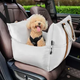 Pawaboo Dog Car Seat for Small Dog, Soft Dog Booster Car Seat under 25lbs, Portable Puppy Bed Car Seat with Storage Pocket, Fixed Buckles and Safety Leash, Pet Carseat Puppy Travel Carrier Bed (Beige)