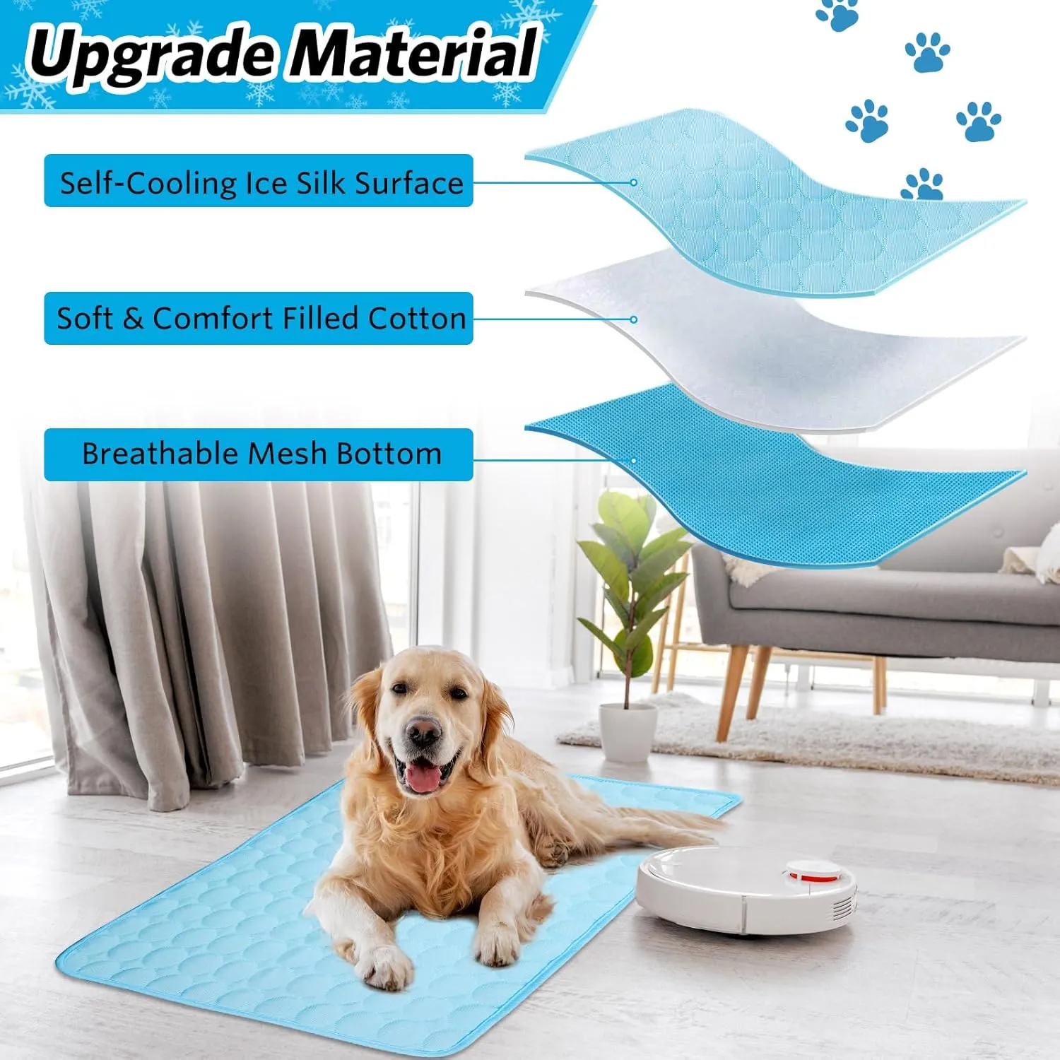 Pet Dog Cooling Bed Mats,Self Cooling Pet Dog Cool Mat Pads for Dogs Cats Indoor and Outdoor (Blue, Large)