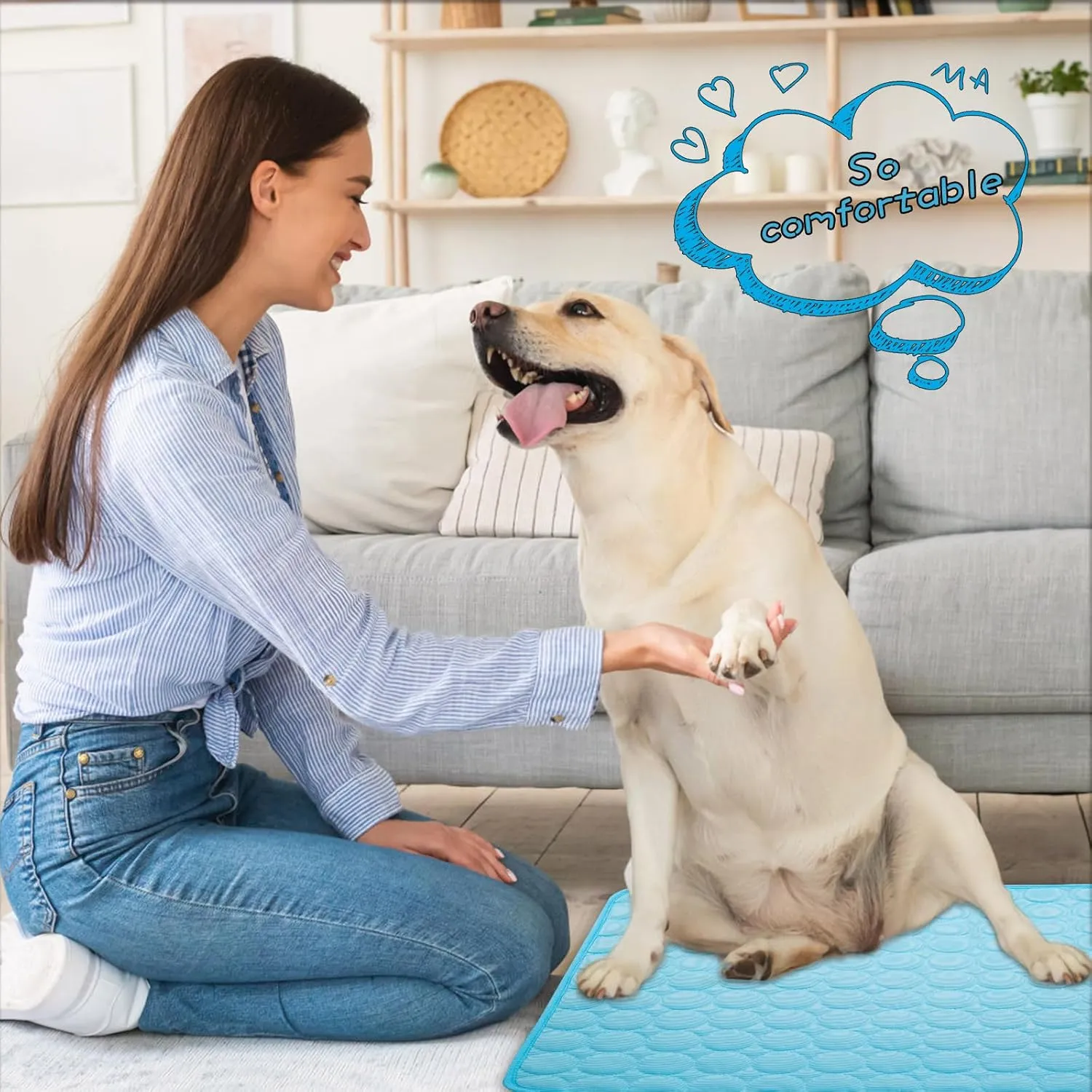 Pet Dog Cooling Bed Mats,Self Cooling Pet Dog Cool Mat Pads for Dogs Cats Indoor and Outdoor (Blue, Large)