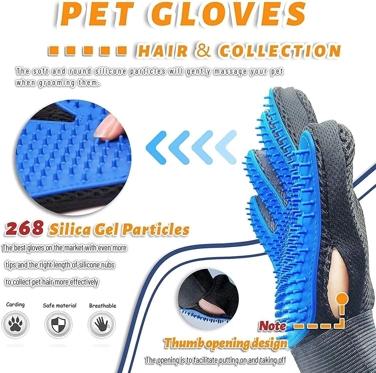 Pet Grooming Glove Hair Remover Brush Gentle Deshedding Efficient Pet Mitt Pet Massage Gloves Left & Right Hand Draw Dogs Cats Horses Long Short Fur (1Pair Left & Right Hand (Blue))