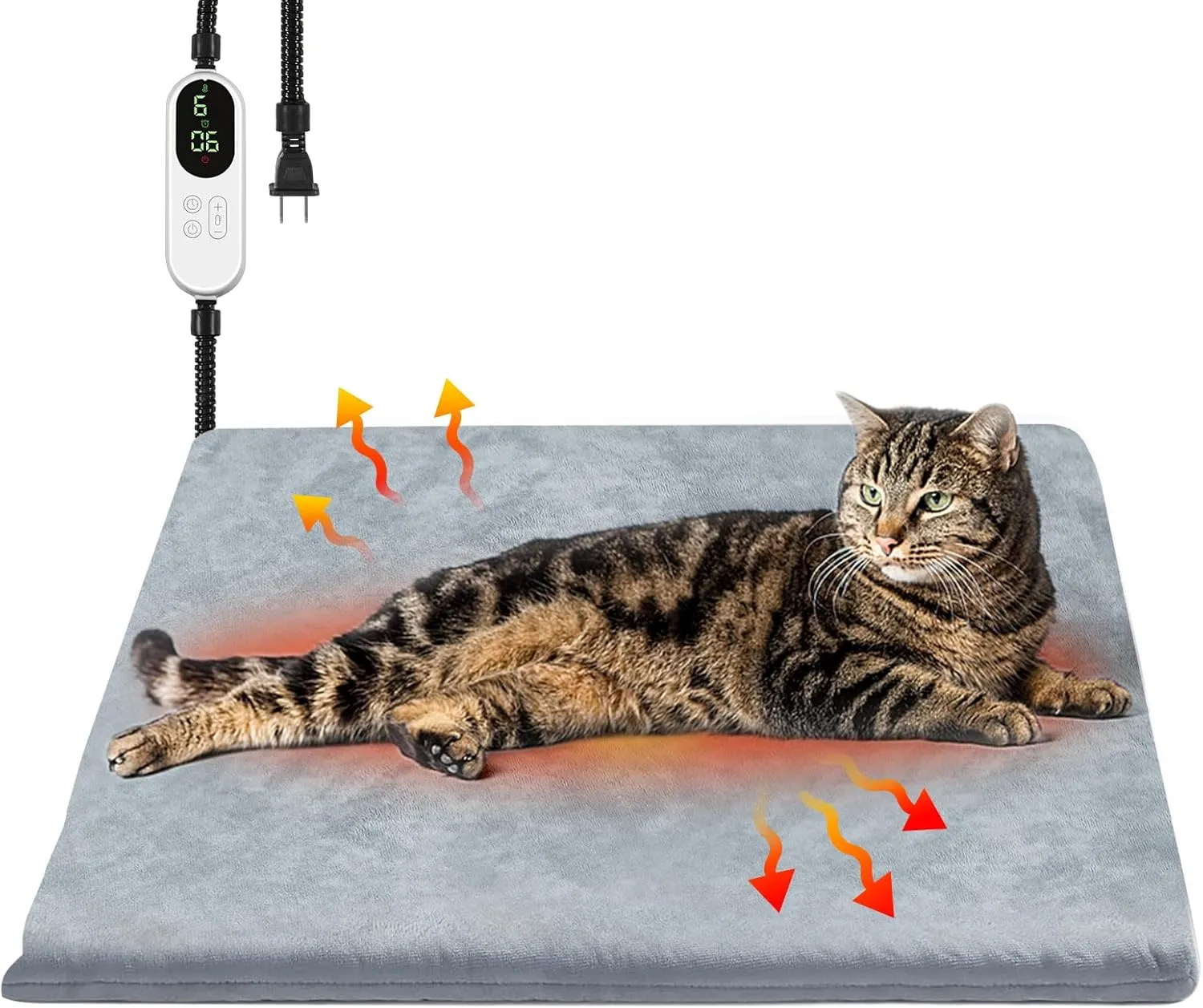 Pet Heating Pad, 9 Adjustable Temperature Cat Heating Pad with Timer, 17.7"x17.7" Waterproof Heated Warming Dog Blanket Bed Mat for Cats Dogs Kitten Puppy Small Animal Indoor with Chew Resistant Cord