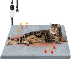 Pet Heating Pad, 9 Adjustable Temperature Cat Heating Pad with Timer, 17.7"x17.7" Waterproof Heated Warming Dog Blanket Bed Mat for Cats Dogs Kitten Puppy Small Animal Indoor with Chew Resistant Cord