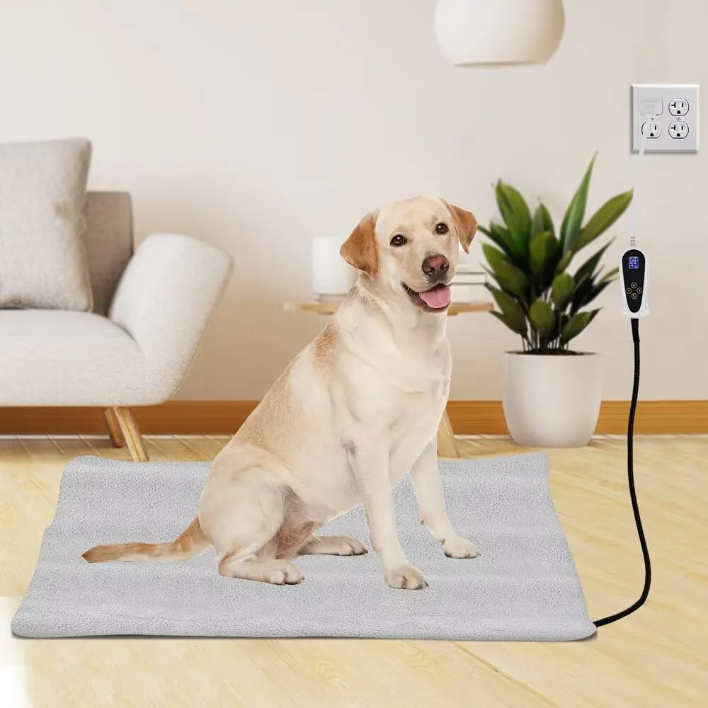 Pet Heating Pad for Cats Dogs with Timer Temperature Adjustable, Electric Heating Mat Indoor, Adjustable Warming Mat, Waterproof Heated Bed with Chew Resistant Steel CordPet Heated Mat