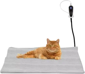 Pet Heating Pad for Cats Dogs with Timer Temperature Adjustable, Electric Heating Mat Indoor, Adjustable Warming Mat, Waterproof Heated Bed with Chew Resistant Steel CordPet Heated Mat