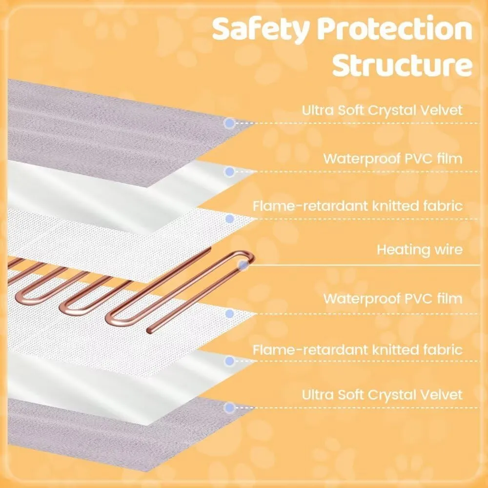 Pet Heating Pad for Cats Dogs with Timer Temperature Adjustable, Electric Heating Mat Indoor, Adjustable Warming Mat, Waterproof Heated Bed with Chew Resistant Steel CordPet Heated Mat