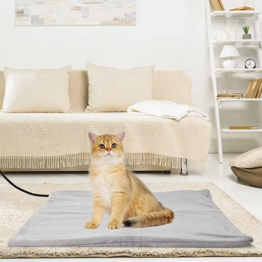 Pet Heating Pad for Cats Dogs with Timer Temperature Adjustable, Electric Heating Mat Indoor, Adjustable Warming Mat, Waterproof Heated Bed with Chew Resistant Steel CordPet Heated Mat