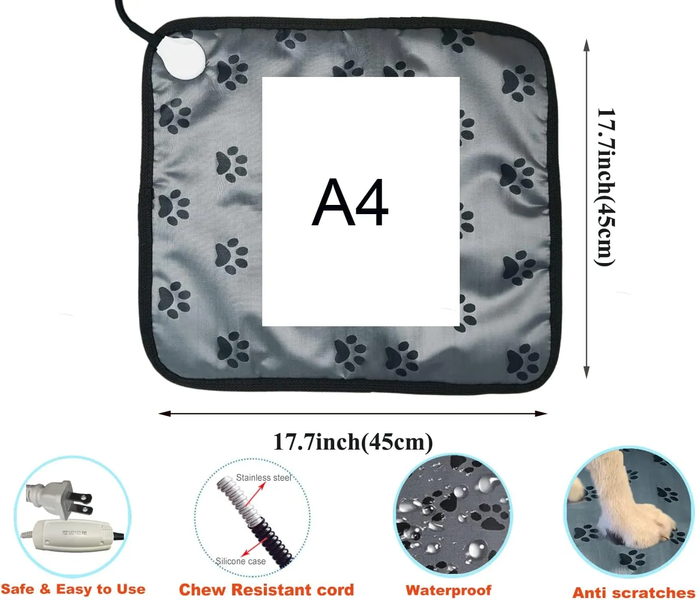 Pet Heating Pad for Small Dogs Cats Heated Bed mat Indoor Electric Cat Warming Bed Waterproof Dog Heating pad Chew Proof Cord,Easy Clean