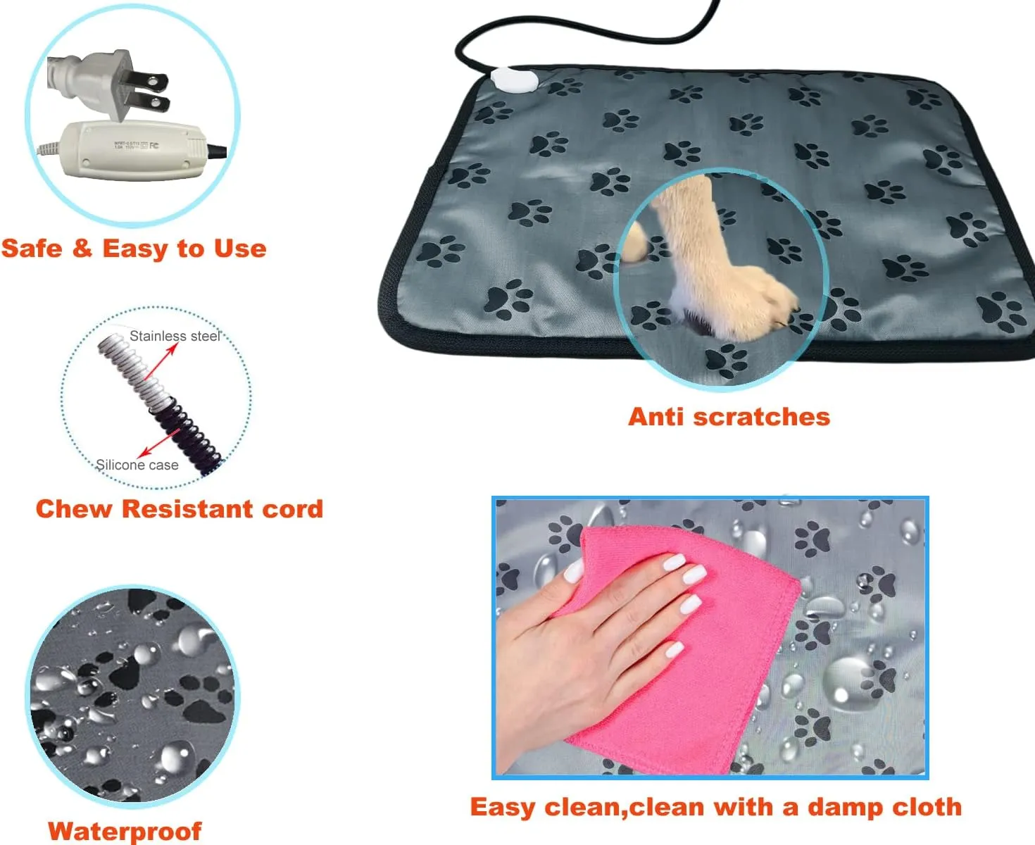 Pet Heating pad Outdoor Small Dog cat Heating pad Heated ped beds for Outside Dogs House Heater Electric Warming pad for Puppies with Timer,Chew Resistant Cord,Easy Clean,Waterproof