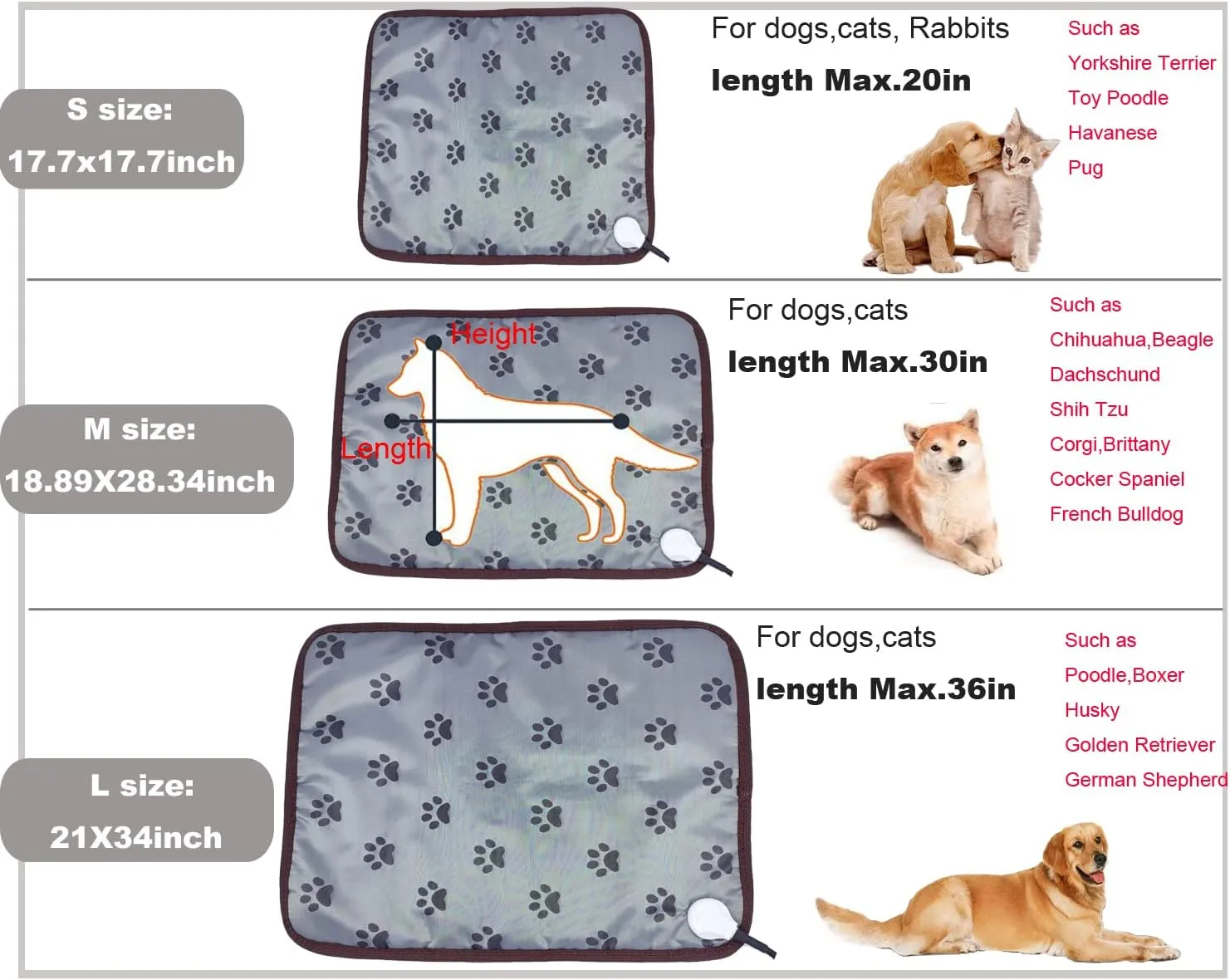 Pet Heating pad Outdoor Small Dog cat Heating pad Heated ped beds for Outside Dogs House Heater Electric Warming pad for Puppies with Timer,Chew Resistant Cord,Easy Clean,Waterproof