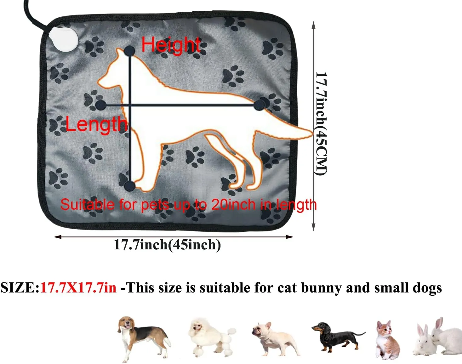 Pet Heating pad Outdoor Small Dog cat Heating pad Heated ped beds for Outside Dogs House Heater Electric Warming pad for Puppies with Timer,Chew Resistant Cord,Easy Clean,Waterproof