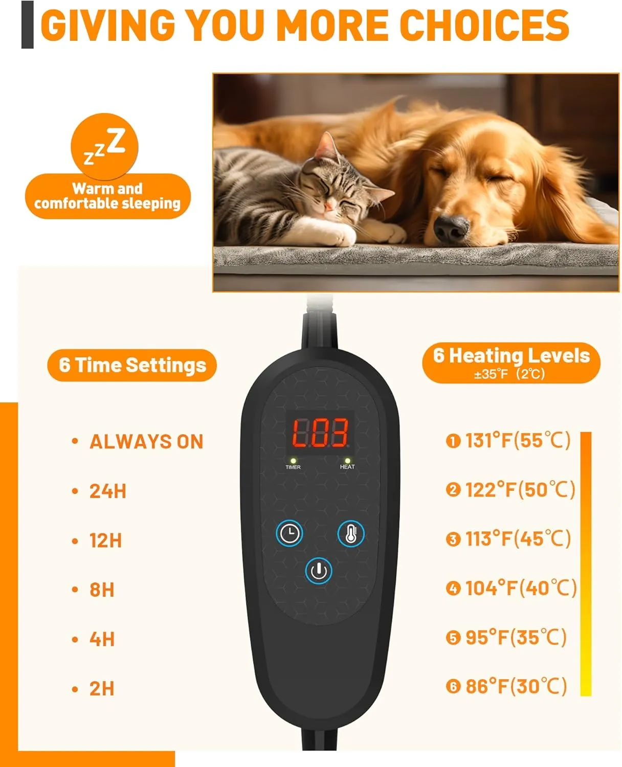 Pet Heating Pad With Temperature Adjustment, Timer, and Anti-bite Features - Waterproof Electric Heated Bed Mat for Dogs, Puppies, and Cats - Indoor Pet Warming Pad