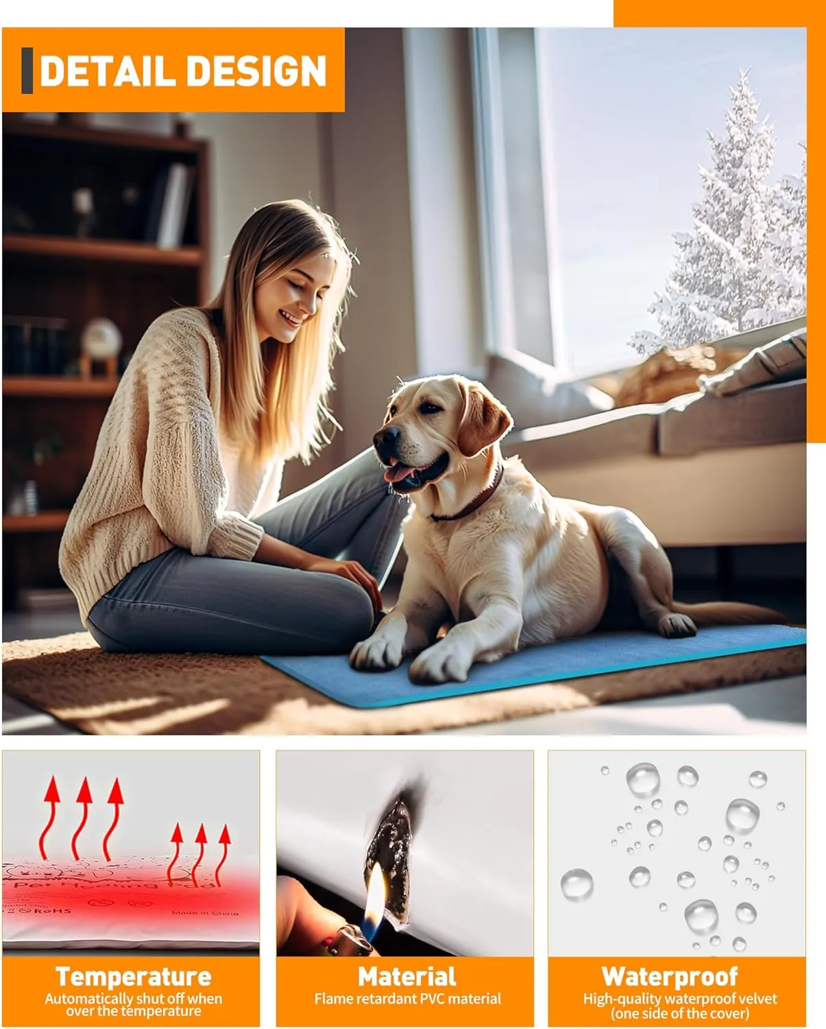 Pet Heating Pad With Temperature Adjustment, Timer, and Anti-bite Features - Waterproof Electric Heated Bed Mat for Dogs, Puppies, and Cats - Indoor Pet Warming Pad